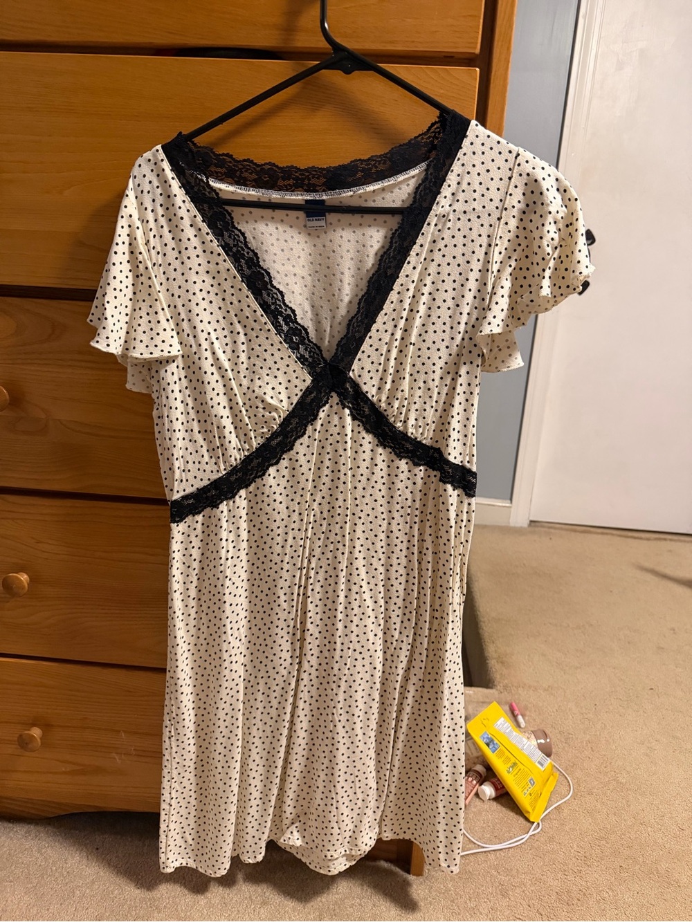 Old Navy Polka Dot Lace-Trim White Dress with Black Accents